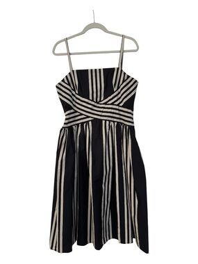 Jessica Howard Black and Cream Striped Spaghetti Strap Dress